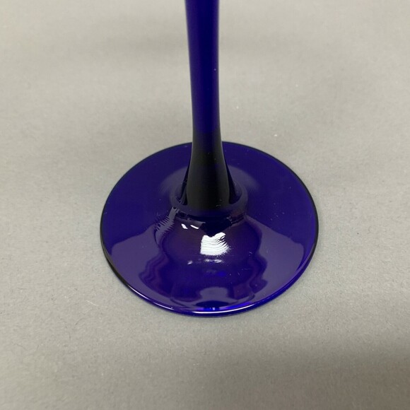Wine Clear Cobalt Blue Stem Glass 7 5/8" Tall - Picture 3 of 5